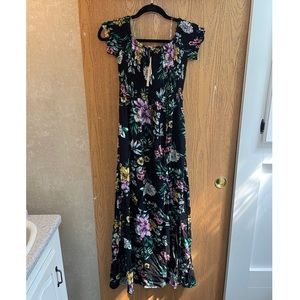 Black Floral Off the Shoulder Maxi Dress
